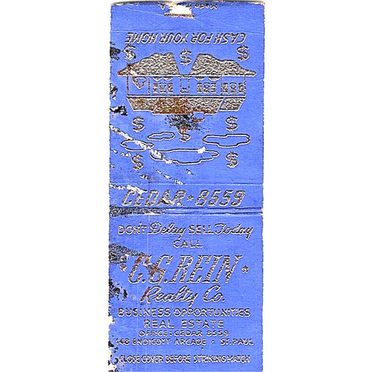 C.G. Rein Realty Co St. Paul MN Vintage Matchbook Cover SF3-Y5