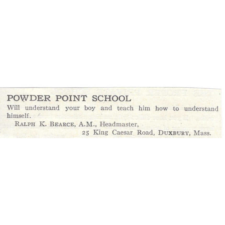 Powder Point School Duxbury MA Ralph K. Bearce, A.M. c1920 Harper's Ad AG4-S7