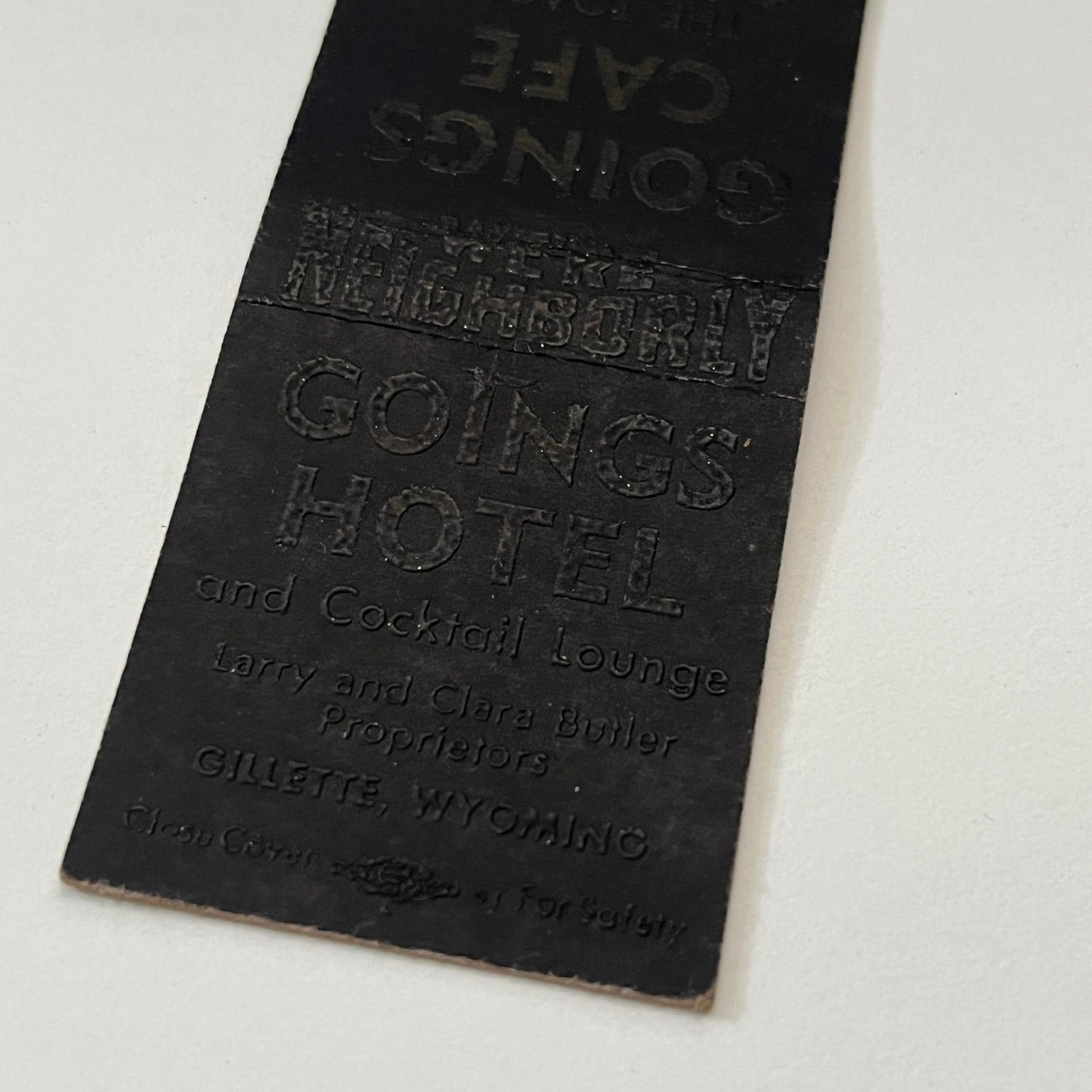 Going Hotel & Cafe Larry and Clara Butler Gillette WY Matchbook Cover TB6-MB1-14