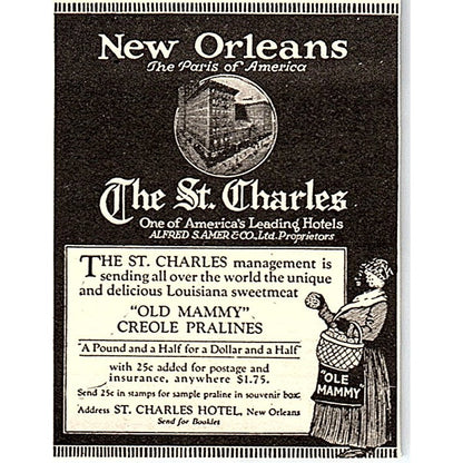 St. Charles New Orleans LA Creole Pralines Alfred S. Amer & Co c1920 Ad AF8-H1
