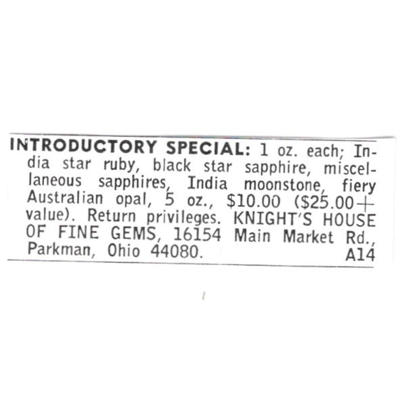 Knight's House of Fine Gems Faceting Parkman Ohio 1972 Ad AF8-S11