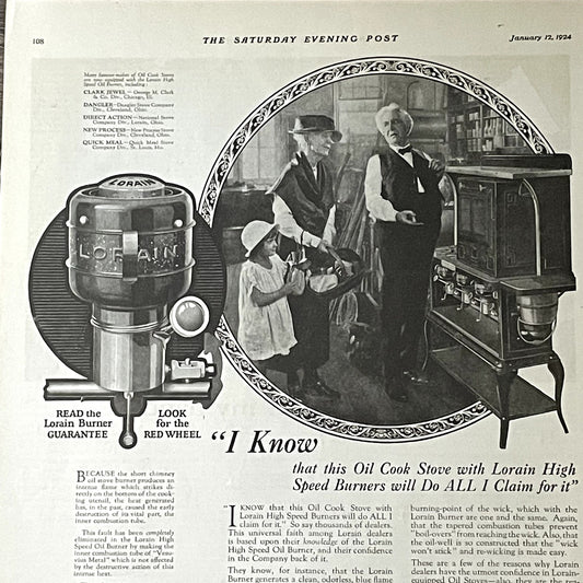 1924 Lorain High Speed Oil Burner American Stove St. Louis Magazine Ad 11x15 V11