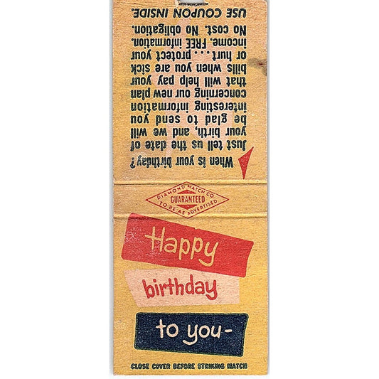 Happy Birthday to You Mutual of Omaha Vintage Matchbook Cover SC7-Y10