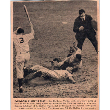 Yankee Bud Metheny Avoids Getting Spiked by Bob Swift 1943 Article AB9-NPG