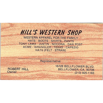 Hill's Western Ship Robert Hill Bellflower CA Vintage Business Card SC9-B5