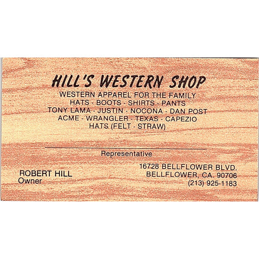 Hill's Western Ship Robert Hill Bellflower CA Vintage Business Card SC9-B5