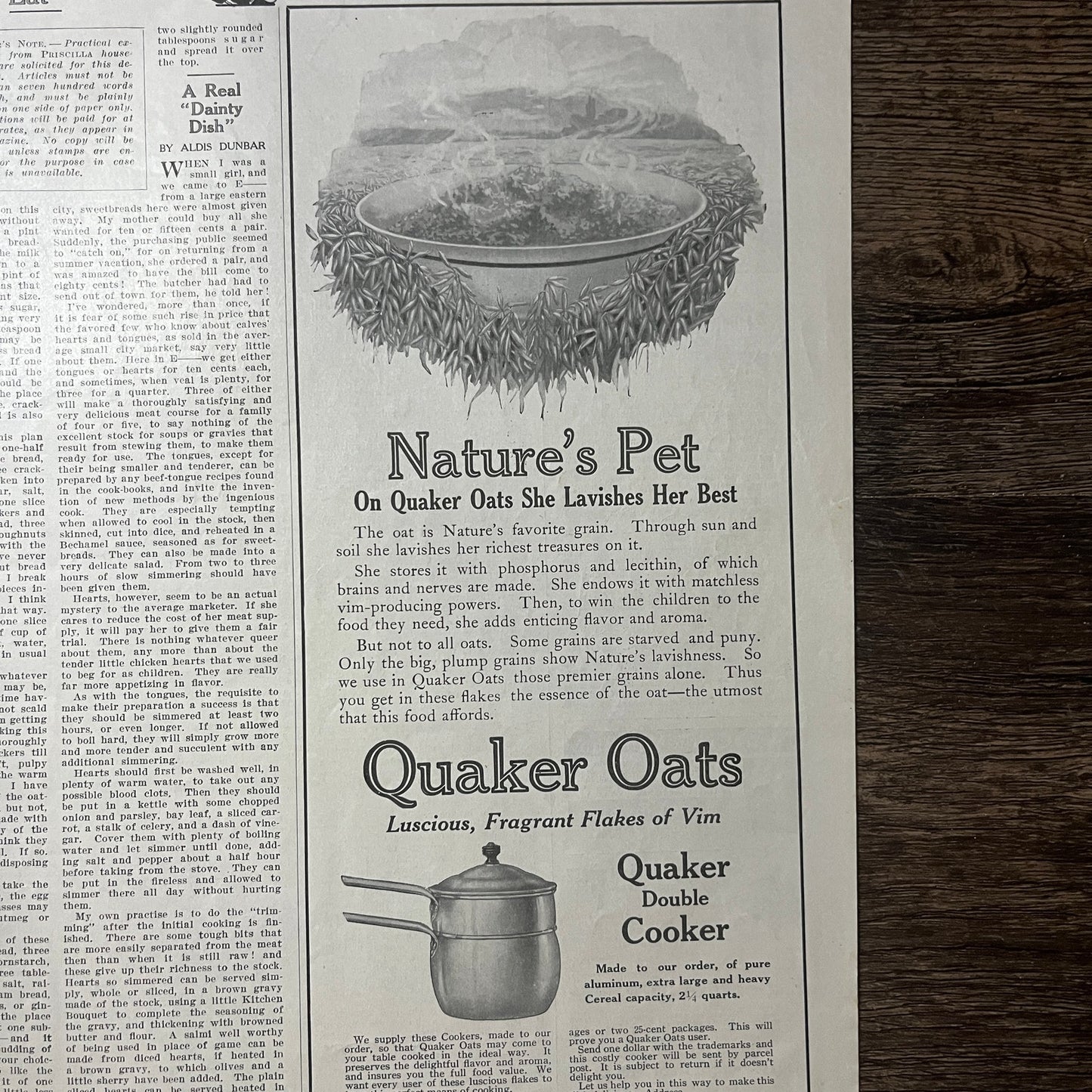 1915 Nature's Pet Quaker Oats Double Cooker Vintage Magazine Ad 11x14 V9