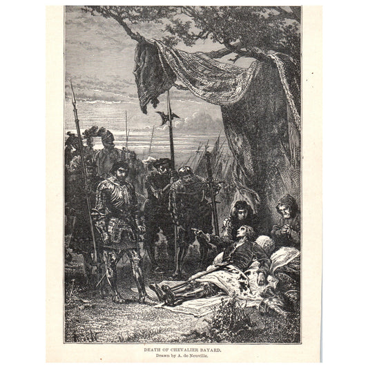 Death of Chevalier Bayard 1911 Engraving Print AF5-11