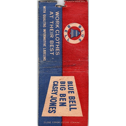 Blue Bell Big Ben Casey Jones Work Clothes Vintage Matchbook Cover SC7-Y6