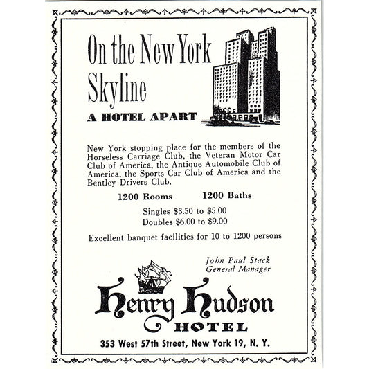 Henry Hudson Hotel John Paul Stack NY 1950 Ad AF6-M8