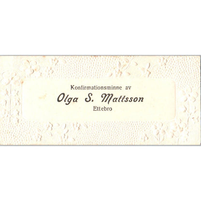 Vintage Olga S. Mattsson Ettebro Konfirmations Minne Swedish Calling Card AE2