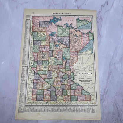 Map of Minnesota, Wisconsin Double Sided 1910 Print V14-7