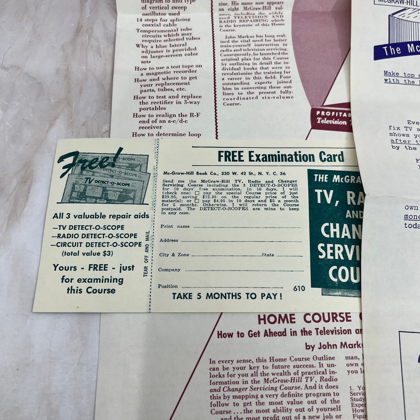Vtg McGraw-Hill TV, Radio and Changer Servicing Course Promotional Material AE3