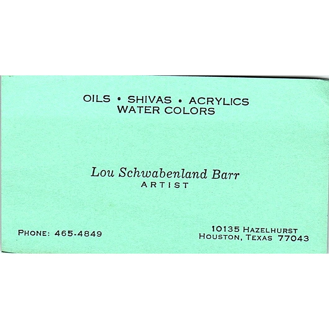 Lou Schwabenland Barr Artist Houston TX Vintage Business Card SE3-B11
