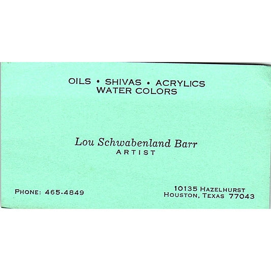 Lou Schwabenland Barr Artist Houston TX Vintage Business Card SE3-B11