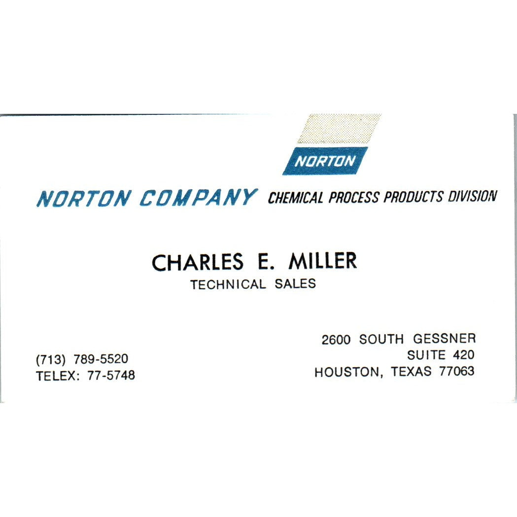 Charles E Miller Norton Company Houston Vintage Business Card SE3-B10