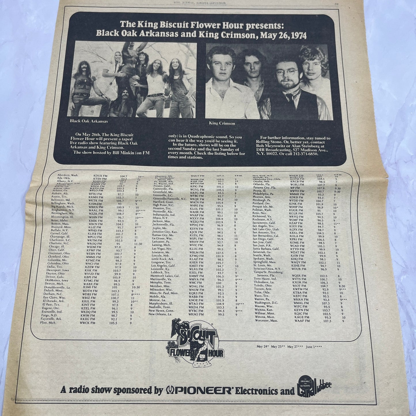 King Biscuit Flower Hour - Black Oak, King Crimson 11x14.5" 1974 Ad V14-2