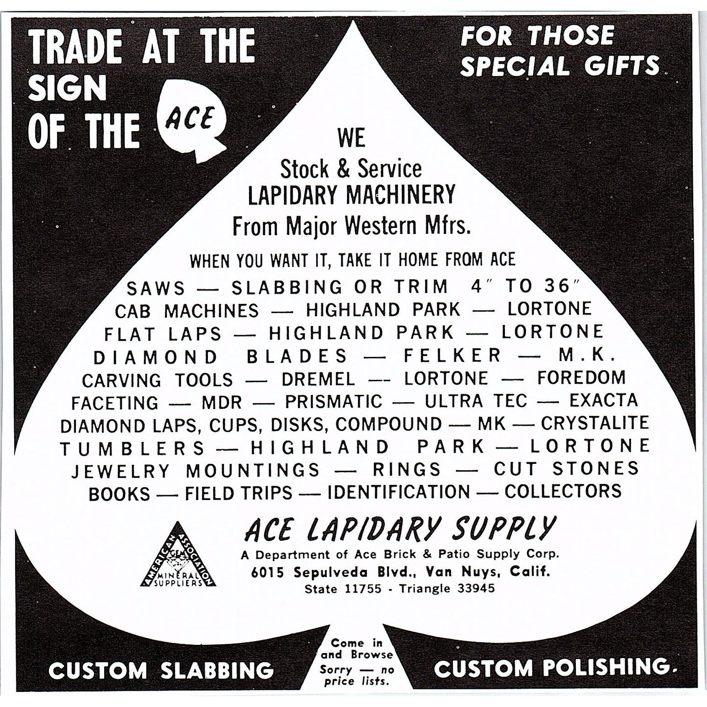 Ace Lapidary Supply Van Nuys California 1972 Ad AF8-H2