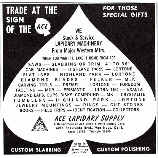 Ace Lapidary Supply Van Nuys California 1972 Ad AF8-H2