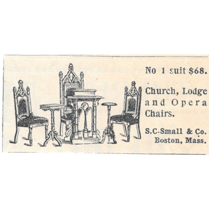 Church Lodge and Opera Chairs S.C. Small & Co Boston MA 1894 Ad AB6-S7