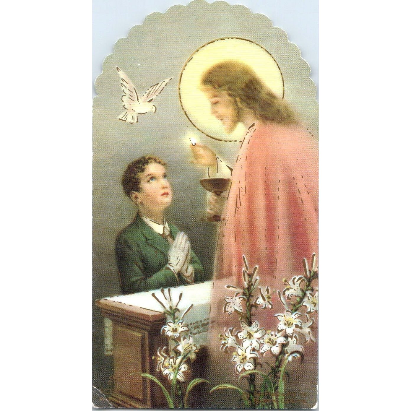 Jesus Holy Communion Die Cut 2.5x4.5" Vintage Catholic Prayer Card TH2-PC1