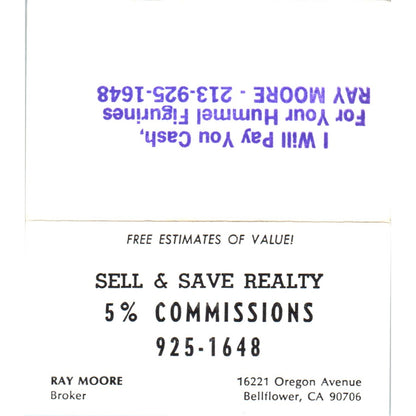 Ray Moore Real Estate Broker Bellflower CA Vintage Business Card SD8-B2