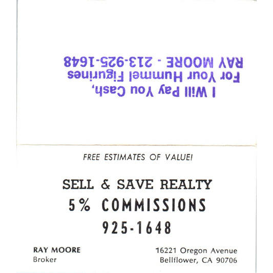 Ray Moore Real Estate Broker Bellflower CA Vintage Business Card SD8-B2