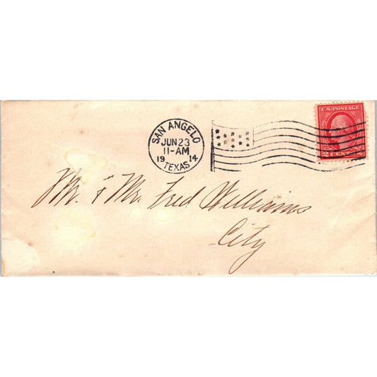 1914 San Angelo Texas Fred Williams Postal Cover Envelope TG7-PC2