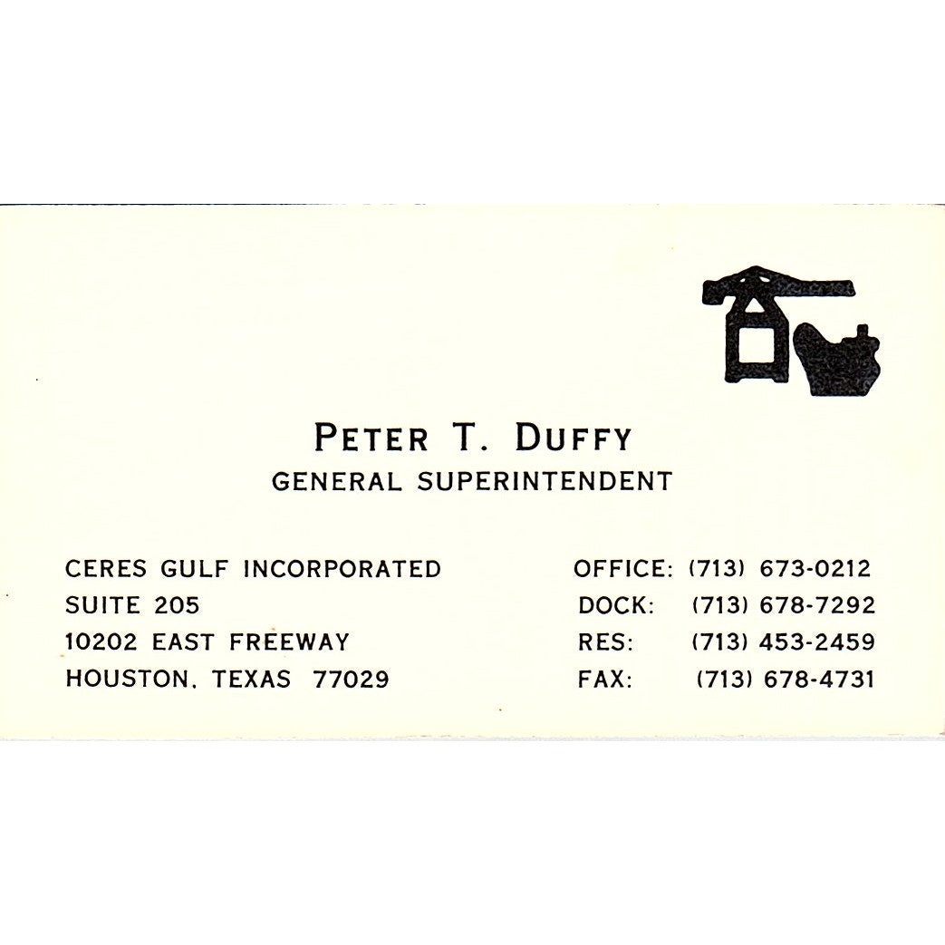 Peter T Duffy Ceres Gulf Inc Houston Vintage Business Card SC9-B1
