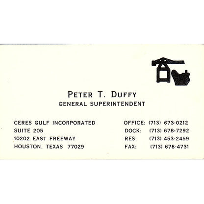 Peter T Duffy Ceres Gulf Inc Houston Vintage Business Card SC9-B1