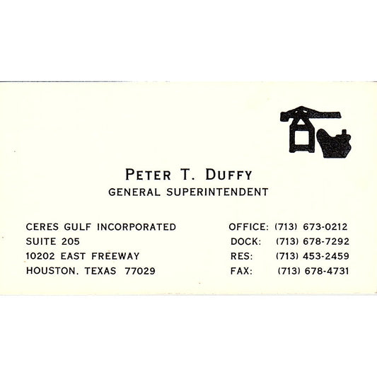 Peter T Duffy Ceres Gulf Inc Houston Vintage Business Card SC9-B1