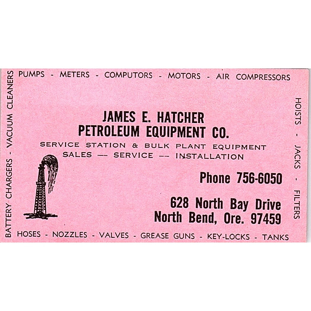 Petroleum Equipment Co. James E. Hatcher North Bend OR Business Card SSB4-B13