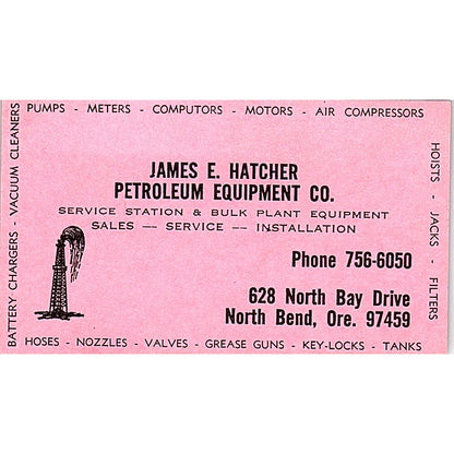 Petroleum Equipment Co. James E. Hatcher North Bend OR Business Card SSB4-B13