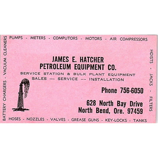 Petroleum Equipment Co. James E. Hatcher North Bend OR Business Card SSB4-B13