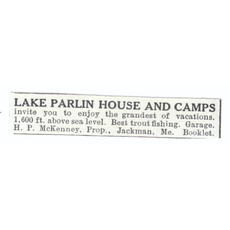 Lake Parlin House and Camps H.P. McKenney Jackman ME c1918 Advertisement AE5-SV5