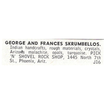 George & Frances Skrumbellos Pick 'N Shovel Shop Phoenix AZ 1964 Ad AB6-LJS2