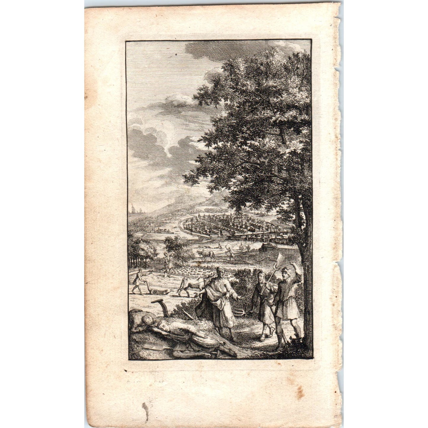 c1780 Original French Engraving Plate Sir Thomas More Utopia Agriculture AE5-FE