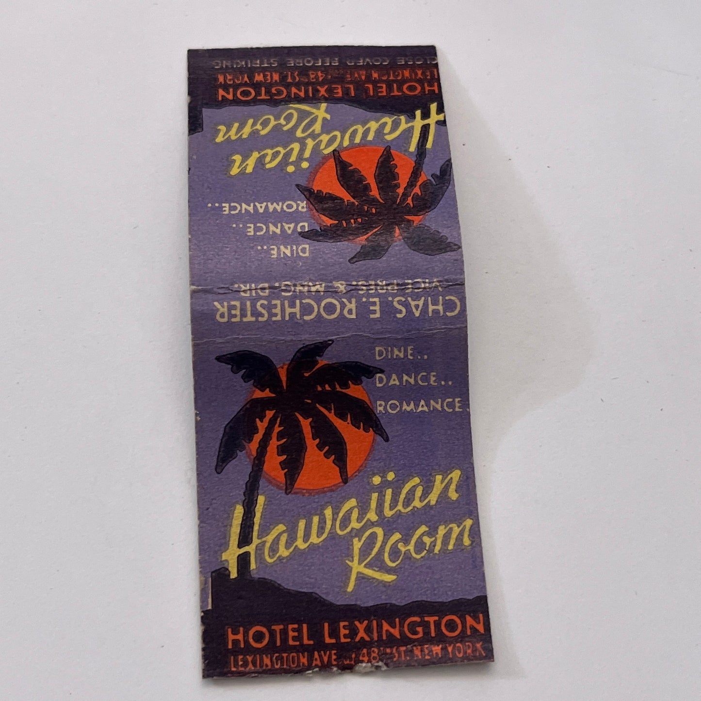 Hotel Lexington Hawaiian Room Chas E Rochester NY Matchbook Cover MM3-5