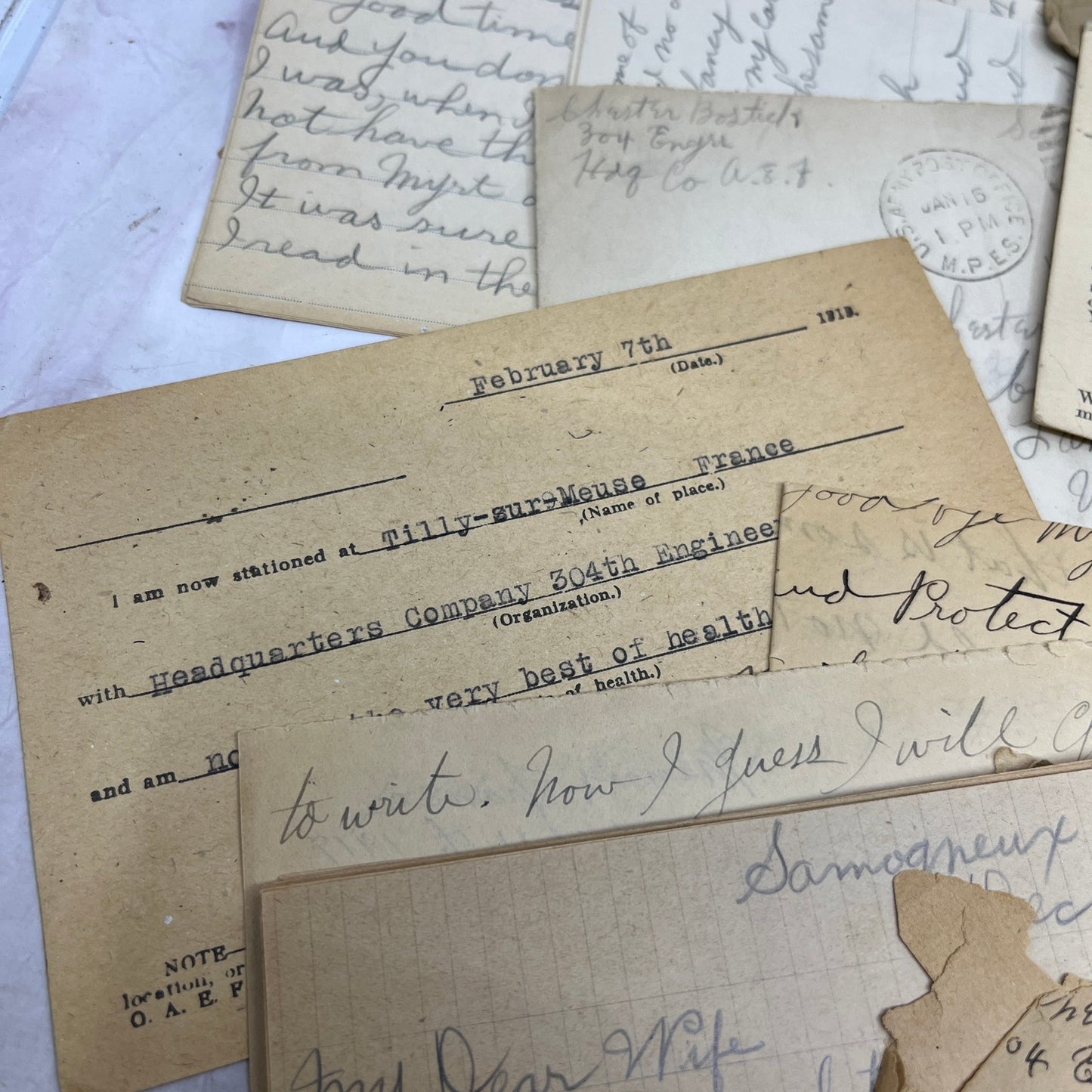 Huge Lot 1918 WWI Letters Ephemera Chester Bostwick 304 Engineers Lancaster TA9