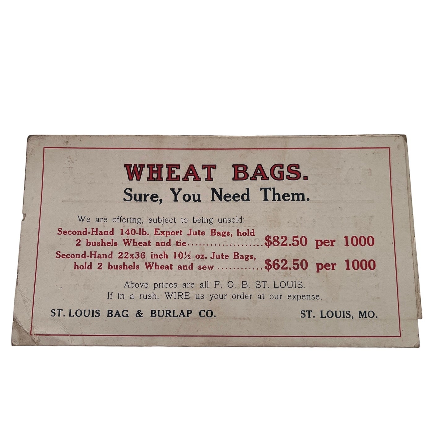 c1910 St. Louis Bag & Burlap Co St. Louis MO Postal Mailing Card Postcard AJ4-3