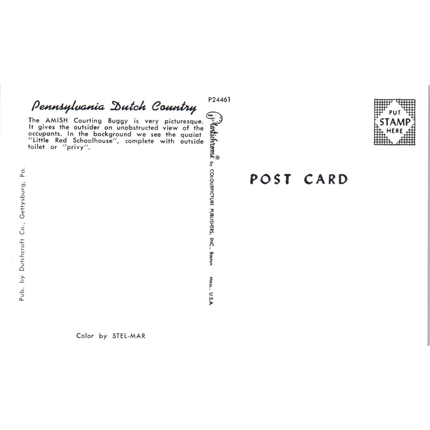 Amish Courting Buggy Pennsylvania Dutch Country Vintage Postcard PD4