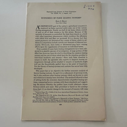 Economics of Farm Leasing Systems Earl O Heady 1947 Ames Farm Bulletin TK2-XB4