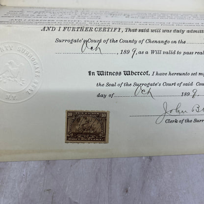 1899 Guilford Chenango County Court Will and Testament Van Ranslear Mudge TJ5-E2