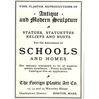 The Foreign Plastic Art Co Sculpture Boston MA c1905 Victorian Ad AE9-MA5