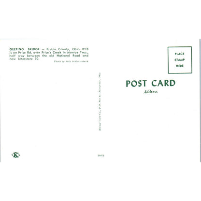 Geeting Bridge Preble County #14 Price's Creek Ohio Covered Bridge Postcard PC3