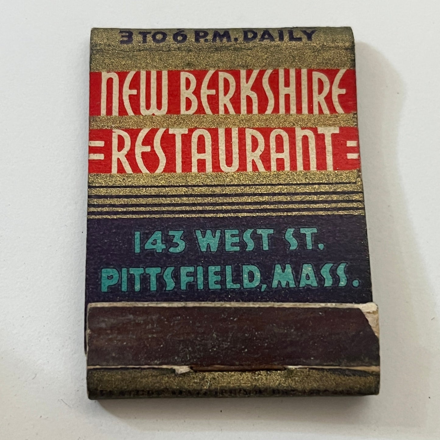 New Berkshire Restaurant 143 West St Pittsfield MA Matchbook Cover TB6-MB1-2