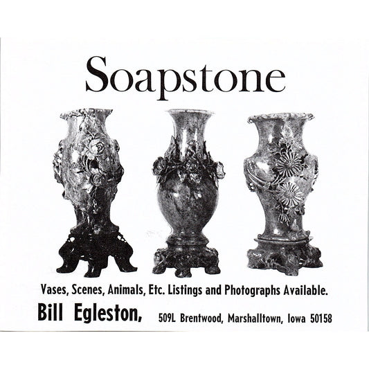 Bill Egleston Soapstone Marshalltown Iowa 1972 Ad AF8-H2