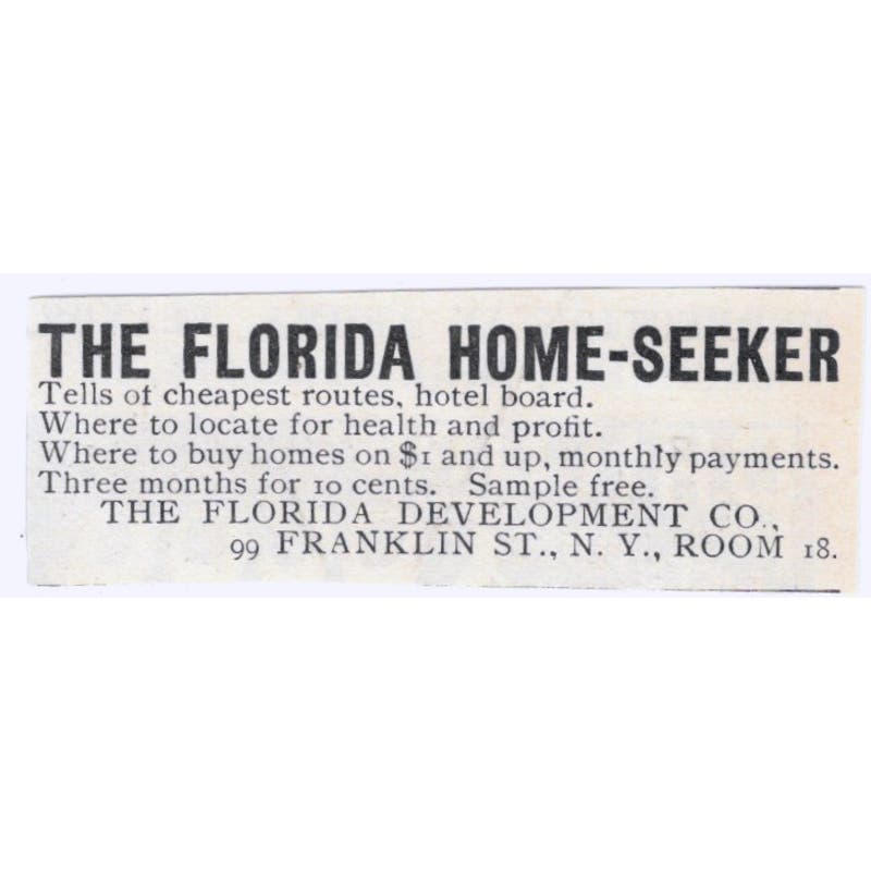 Florida Development Co Florida Home Seekers Wanted 1893 Judge Magazine Ad AB9-SB