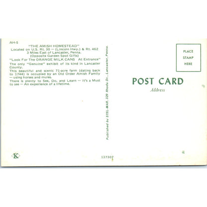 Amish Homestead Lincoln Hwy Lancaster Pennsylvania Dutch Country Postcard PD7