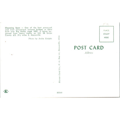 Big Darby Creek Union County Marysville Ohio Covered Bridge Postcard PC2